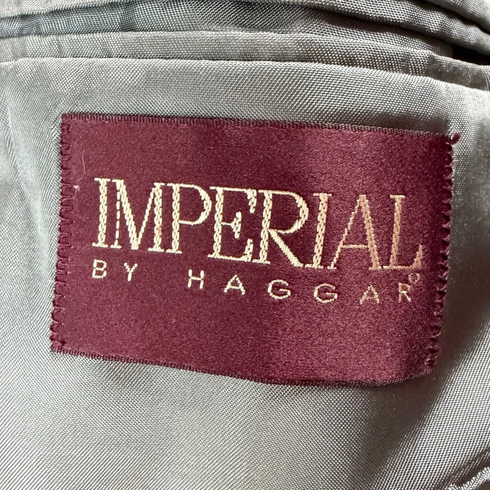 Imperial by Haggar Mens Grey‎ Herringbone 100% Pure Wool Blazer Sport Coat USA